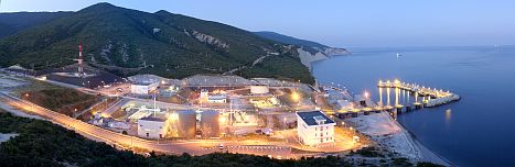 The onshore oil export terminal CPC night, Novorossiysk